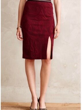 Anthropologie Textured Split Pencil Skirt in Burgundy